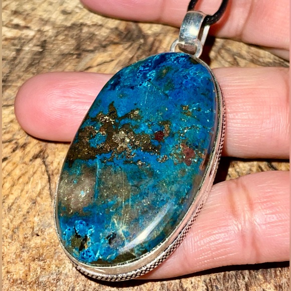 Chunky Chessylite Azurite Pendant 2 1/4” - Picture 7 of 10